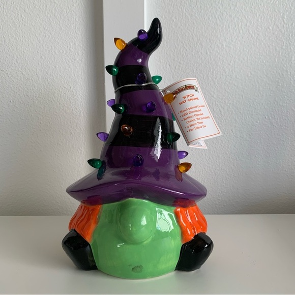 Mr. Halloween Light Up Witch Ceramic Gnome Tree Spooky Boo Scary Decor Green - Picture 2 of 12